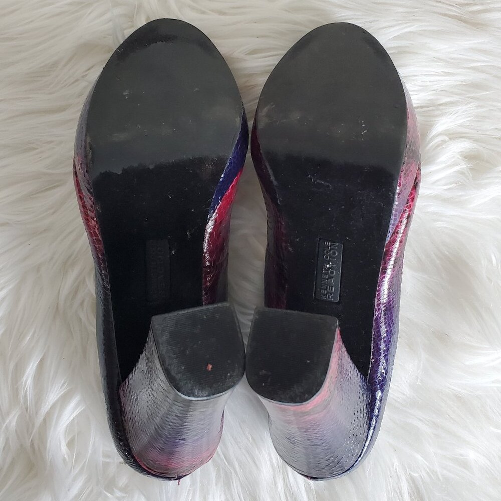 Kenneth Cole Reaction Purple Embossed Snakeskin Block High Heel Shoes SZ 8 - Picture 9 of 13